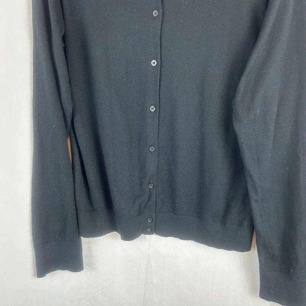 J.Crew Factory Classic Cardigan Sweater Women XL Black 100% Cotton Crewneck Knit